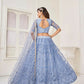Aastha Fashion Neon Blue Butterfly Net Tone To Tone Thread Work, Sequence Work Embroidery With Original Mirror Handwork Wedding Wear Lehenga Choli