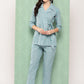 Yufta Teal Blue Printed Pure Cotton Top with Trousers - Swadesiicart