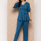 Yufta Teal Blue Solid Pure Cotton Top with Trousers Co-Ords - Swadesiicart