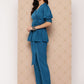 Yufta Teal Blue Solid Pure Cotton Top with Trousers Co-Ords - Swadesiicart