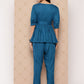 Yufta Teal Blue Solid Pure Cotton Top with Trousers Co-Ords - Swadesiicart