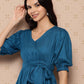 Yufta Teal Blue Solid Pure Cotton Top with Trousers Co-Ords - Swadesiicart