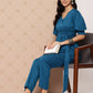 Yufta Teal Blue Solid Pure Cotton Top with Trousers Co-Ords - Swadesiicart