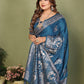 Anaita Teal Blue Zari Butta Work Satin Silk Saree With Blouse
