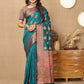 Lorenvalley Fashion Teal Soft Katan Silk Woven Design Copper Zari Weaving Saree - Swadesiicart