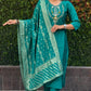 Lorenvalley Fashion Teal Roman Silk Hand Work Kurta Pant with Dupatta | Swadesiicart