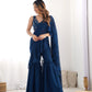 Lorenvalley Teal Faux Georgette Ready To Wear Sharara Saree with Full Stitched Blouse - Swadesiicart