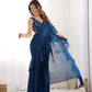 Lorenvalley Teal Faux Georgette Ready To Wear Sharara Saree with Full Stitched Blouse - Swadesiicart