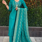 Lorenvalley Fashion Teal Roman Silk Hand Work Kurta Pant with Dupatta | Swadesiicart