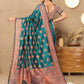 Lorenvalley Fashion Teal Soft Katan Silk Woven Design Copper Zari Weaving Saree - Swadesiicart