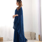 Lorenvalley Teal Faux Georgette Ready To Wear Sharara Saree with Full Stitched Blouse - Swadesiicart