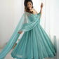 Lorenvalley Teal Crunchy Silk Fabric with Siroski Work Anarkali Pant With Dupatta Set - Swadesiicart