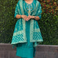 Lorenvalley Fashion Teal Roman Silk Hand Work Kurta Pant with Dupatta | Swadesiicart