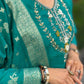 Lorenvalley Fashion Teal Roman Silk Hand Work Kurta Pant with Dupatta | Swadesiicart