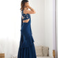 Lorenvalley Teal Faux Georgette Ready To Wear Sharara Saree with Full Stitched Blouse - Swadesiicart