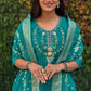 Lorenvalley Fashion Teal Roman Silk Hand Work Kurta Pant with Dupatta | Swadesiicart