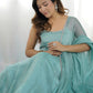 Lorenvalley Teal Crunchy Silk Fabric with Siroski Work Anarkali Pant With Dupatta Set - Swadesiicart