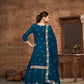 Anaita Teal Premium Embroidered Vichitra Silk Lehenga Style Suit