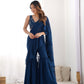 Lorenvalley Teal Faux Georgette Ready To Wear Sharara Saree with Full Stitched Blouse - Swadesiicart