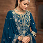 Anaita Teal Premium Embroidered Vichitra Silk Lehenga Style Suit