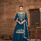 Anaita Teal Premium Embroidered Vichitra Silk Lehenga Style Suit