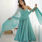Lorenvalley Teal Crunchy Silk Fabric with Siroski Work Anarkali Pant With Dupatta Set - Swadesiicart