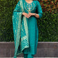 Lorenvalley Fashion Teal Roman Silk Hand Work Kurta Pant with Dupatta | Swadesiicart