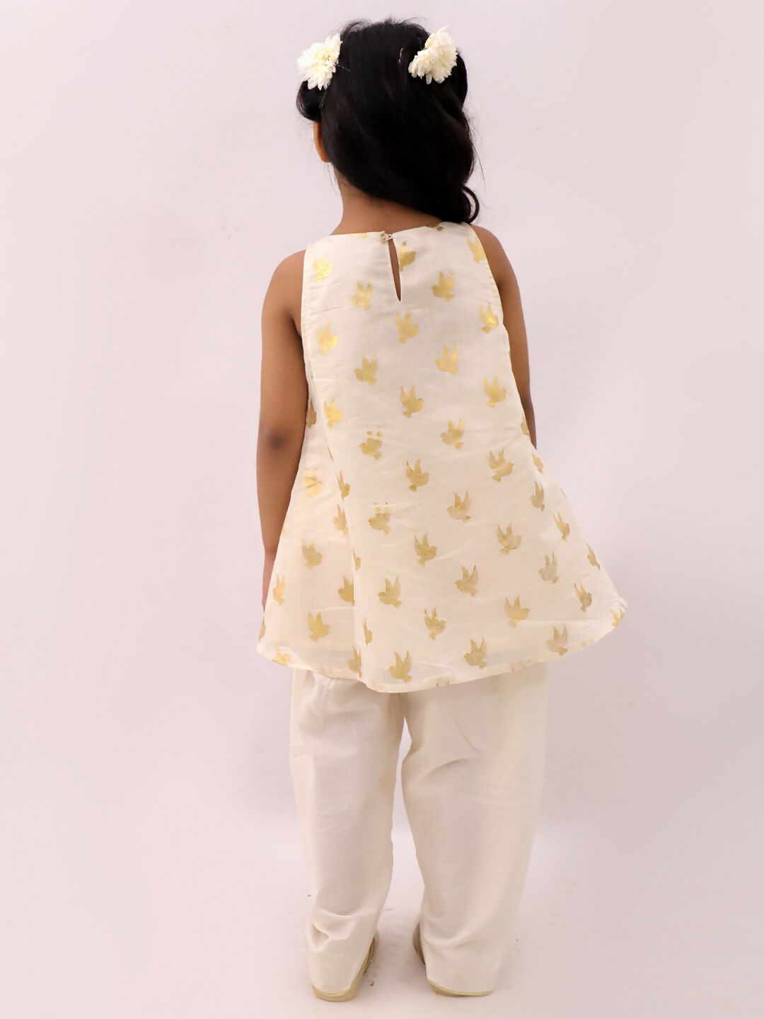Lil Drama Mishti Off White Kurta and Dhoti Set For Girls | Swadesiicart