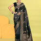 Joban Fashion Grey & Black Plain With Weaving Border Banarasi Silk Sarees | Swadesiicart