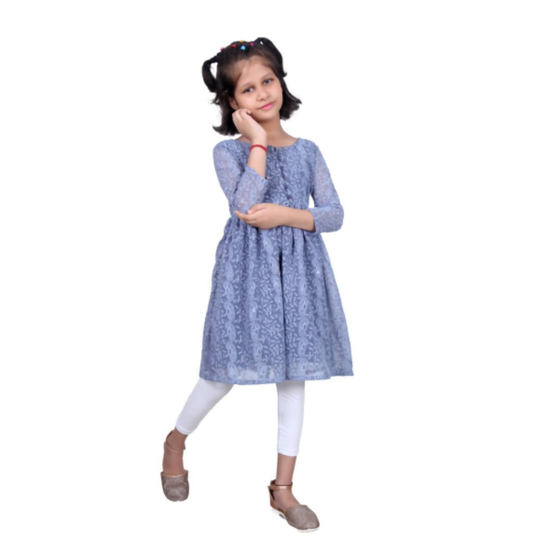 Akarshan viscose Lukhnowi Chikankari Anarkali kurta with Leggings - Grey | Swadesiicart