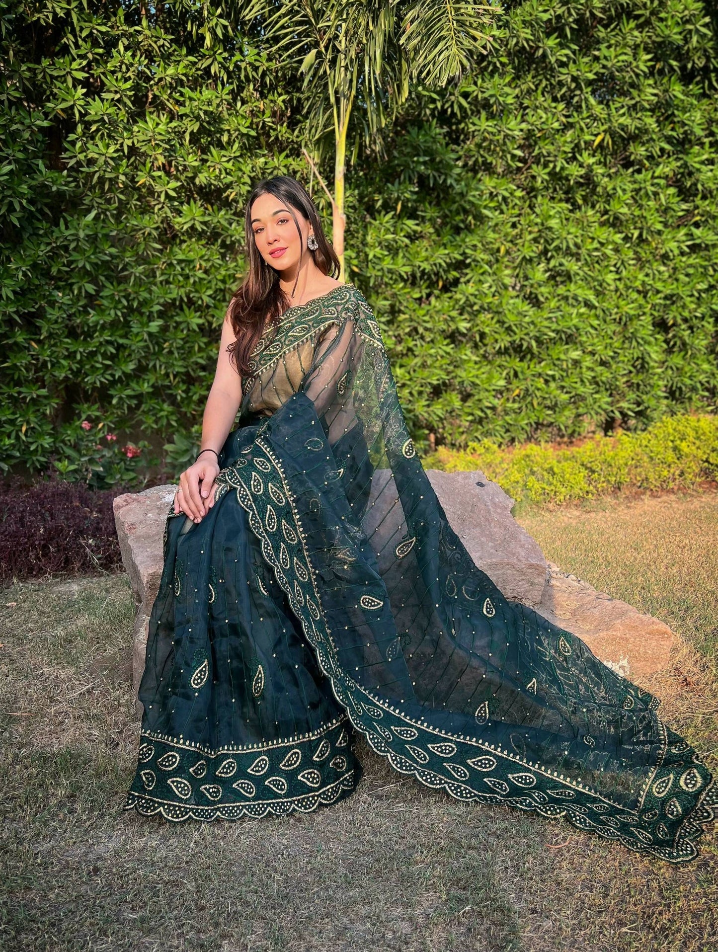 Vamsee Aaisa Green Organza Saree - Swadesiicart