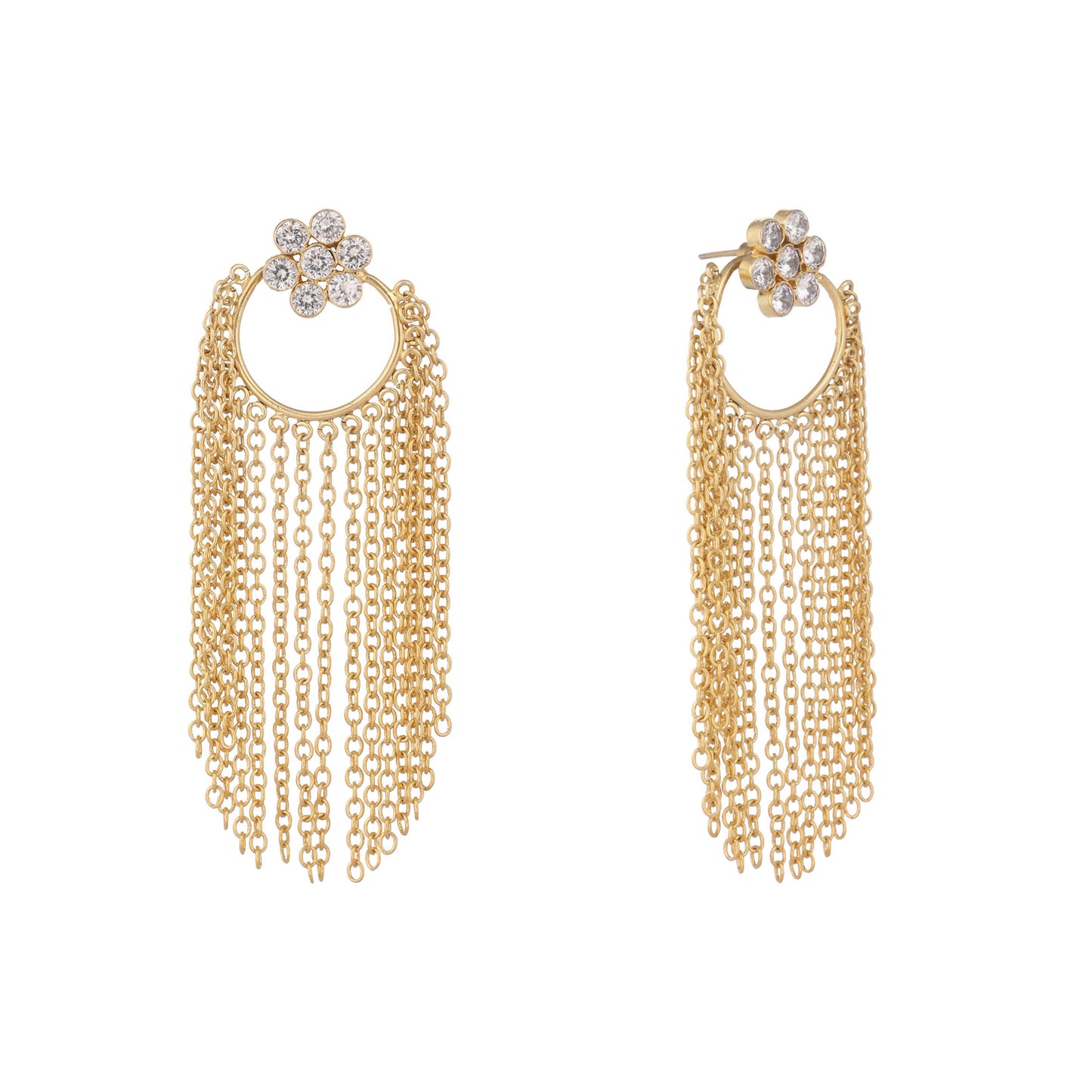 Nuyug 22K Gold Plated Crystal Studded Floral Stud Contemporary Dangler Earrings | Swadesiicart