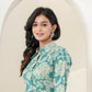 Kaajh Women's Turqouise Gold Print Cotton Co-ord Set - Swadesiicart