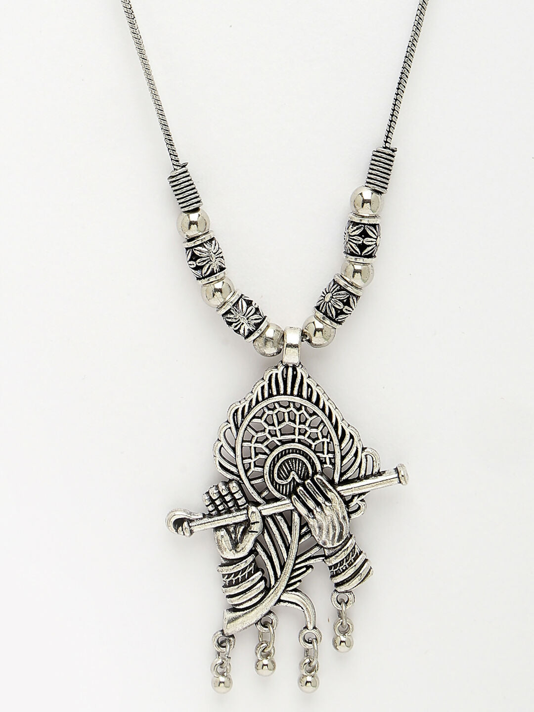 NVR Women's Silver-Toned German Silver Oxidised Pendant with Chain | Swadesiicart