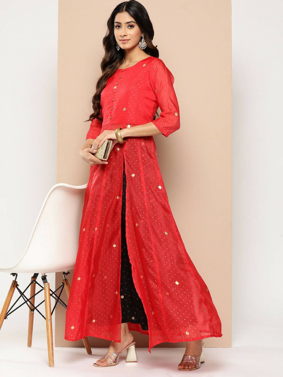 Ahalyaa Womens Kurta Set - Red | Swadesiicart