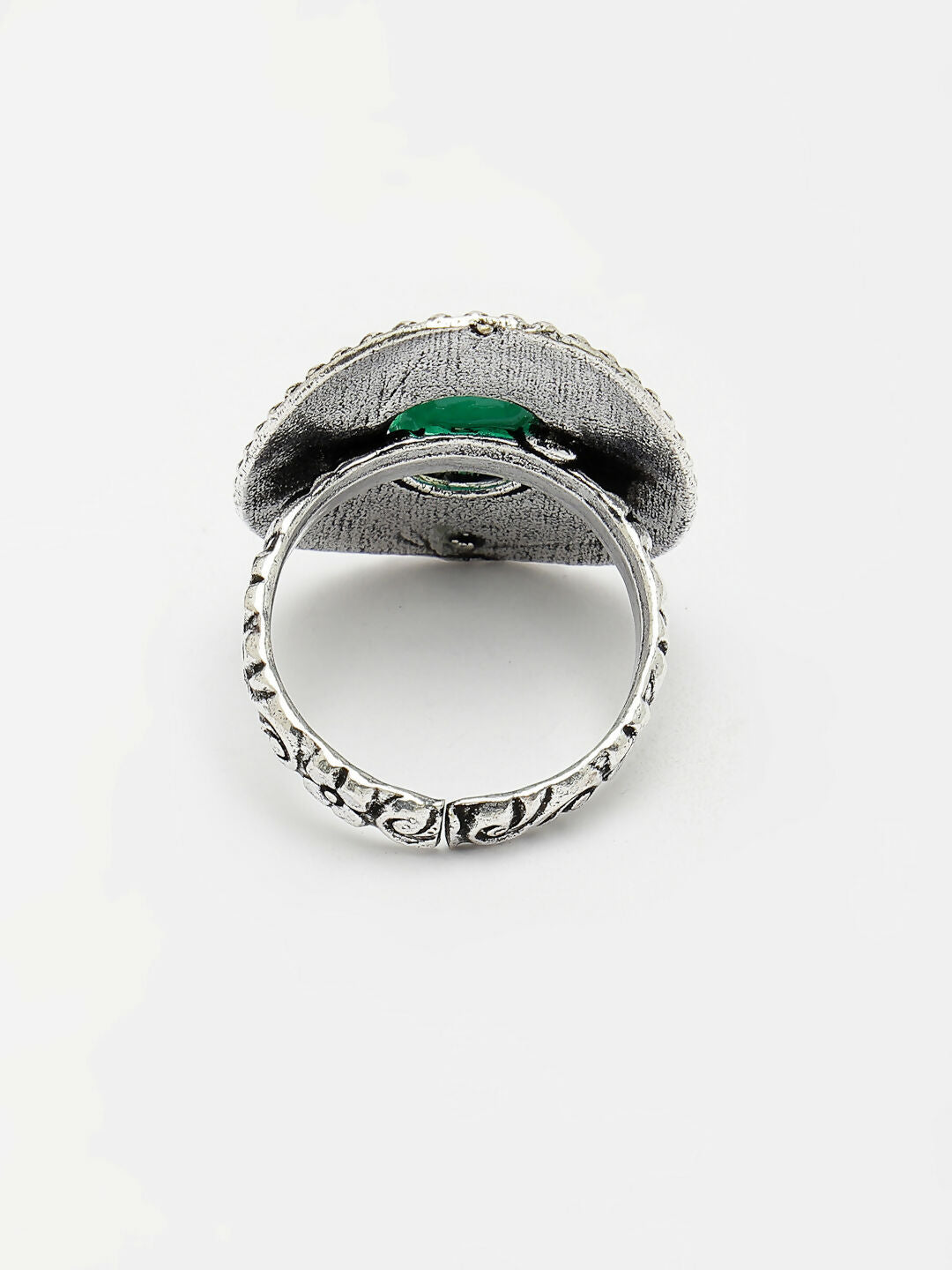 NVR Women's Green Silver-Toned German Silver Adjustable Finger Ring | Swadesiicart