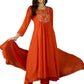 The52 Orange Women's Gorgeous Embroidered Chinon Fabric Flared Kurta Pant and Dupatta Set - Swadesiicart