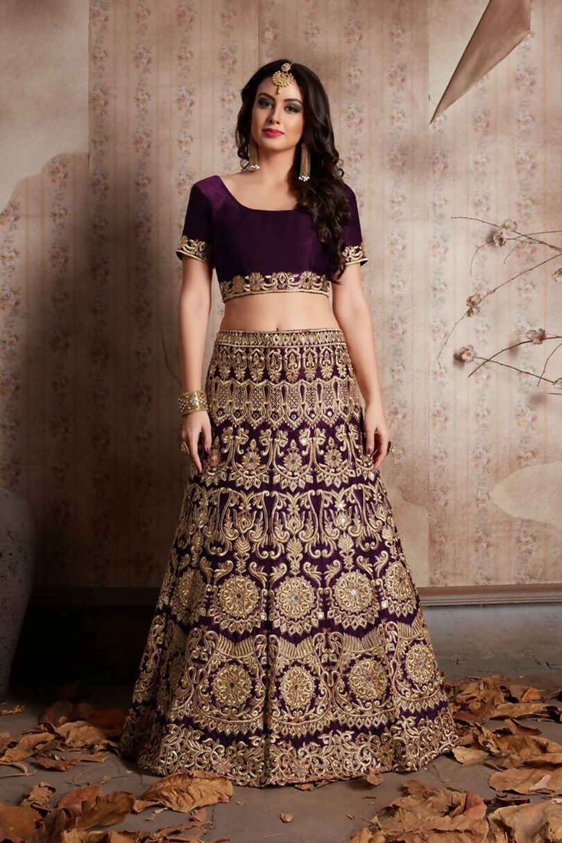Jyoti Fashion Mesmerizing Wine Sequins Embroidered Velvet Lehenga Choli with Dupatta | Swadesiicart