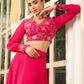 Janasya Pink Georgette Embroidered Top & Skirt | Swadesiicart