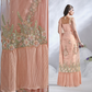 Peach Crepe Satin Silk Designer Ready to wear saree with stithced Blouse - Mohmanthan Aura | Swadesiicart
