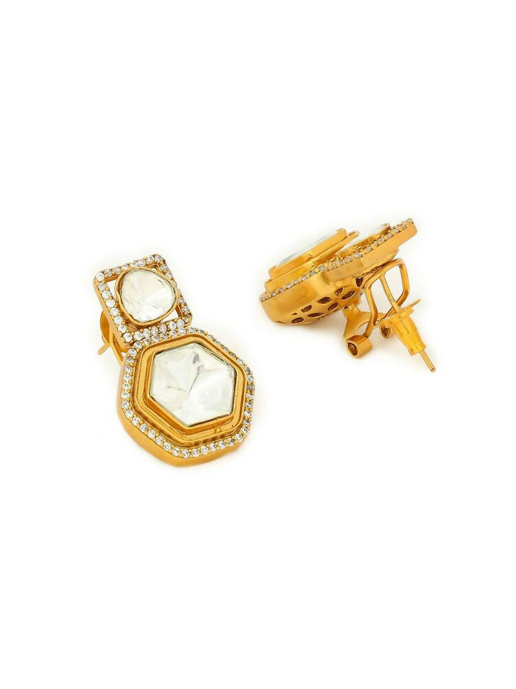 square kundan earrings with hexagon drop - Ruby Raang | Swadesiicart