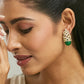 Nuyug 22K Gold-Plated Green Gemstone & Zircon Studded Contemporary Filigree Motif Studs | Swadesiicart