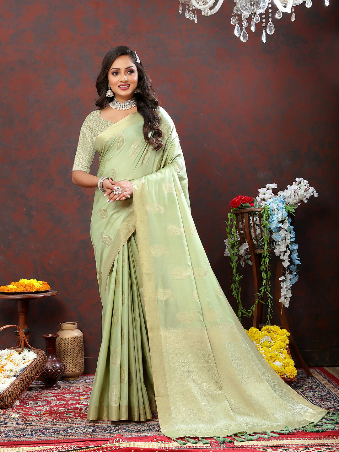 Lorenvalley Fashion Seagreen Cotton Woven Design with Zari Weaving Design Saree - Swadesiicart