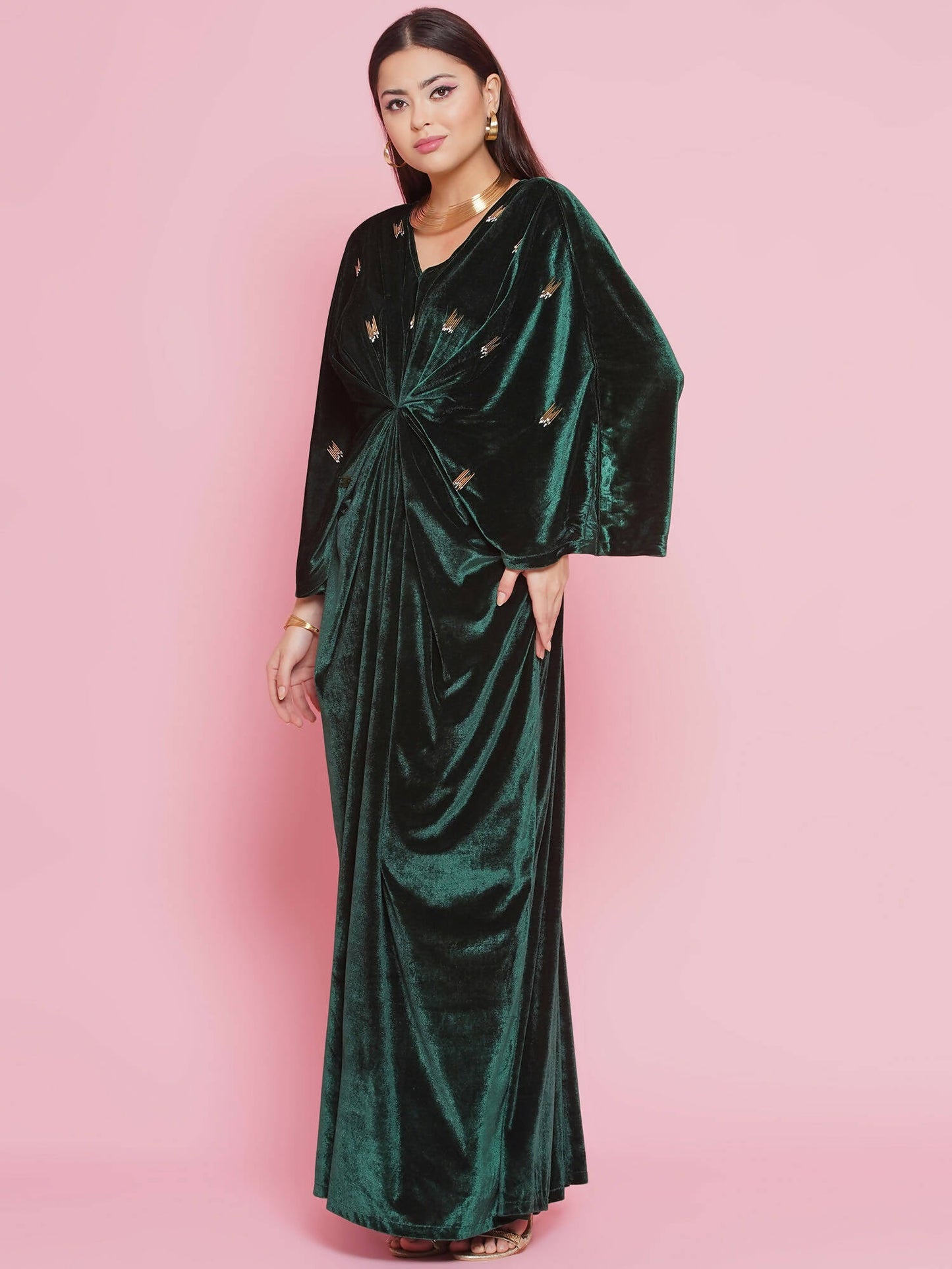 Women Republic Green Velvet Hand Embellished Gown | Swadesiicart