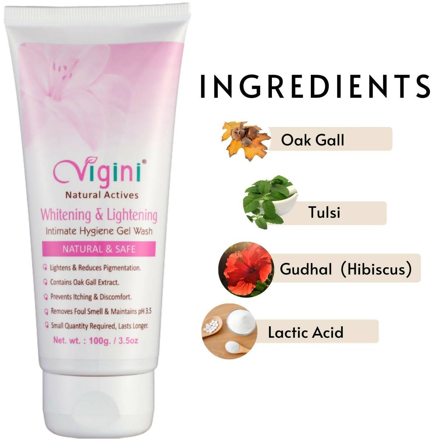 Vigini Natural Actives Vaginal Lightening Whitening Intimate Feminine Hygiene Gel Wash for Women - Swadesiicart