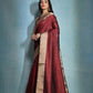 Vishnu Weaves Women's Maroon Raw Silk Zari Woven Saree with Blouse - Swadesiicart