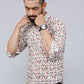 Miravan Men's Cotton Printed Full Sleeve Slim Fit Spread Neck White & Pink Colour Shirt | Swadesiicart