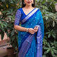 Blue Jute Silk Ethnic Motifs Saree with Unstitched Blouse - Hiral Fashion | Swadesiicart