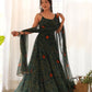 Joban Fashion Bottle Green Kurta Set Chiffon Sequin Embroidery Work - Swadesiicart