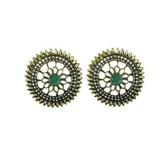 Tiaraa Green Golden Floral Antique Stud Fashion Earrings